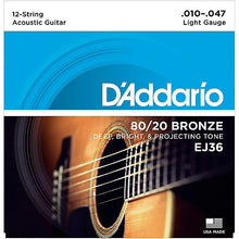 Load image into Gallery viewer, D&#39;Addario EJ36 80/20 Bronze Acoustic Guitar Strings - 12-String Light, 10/47