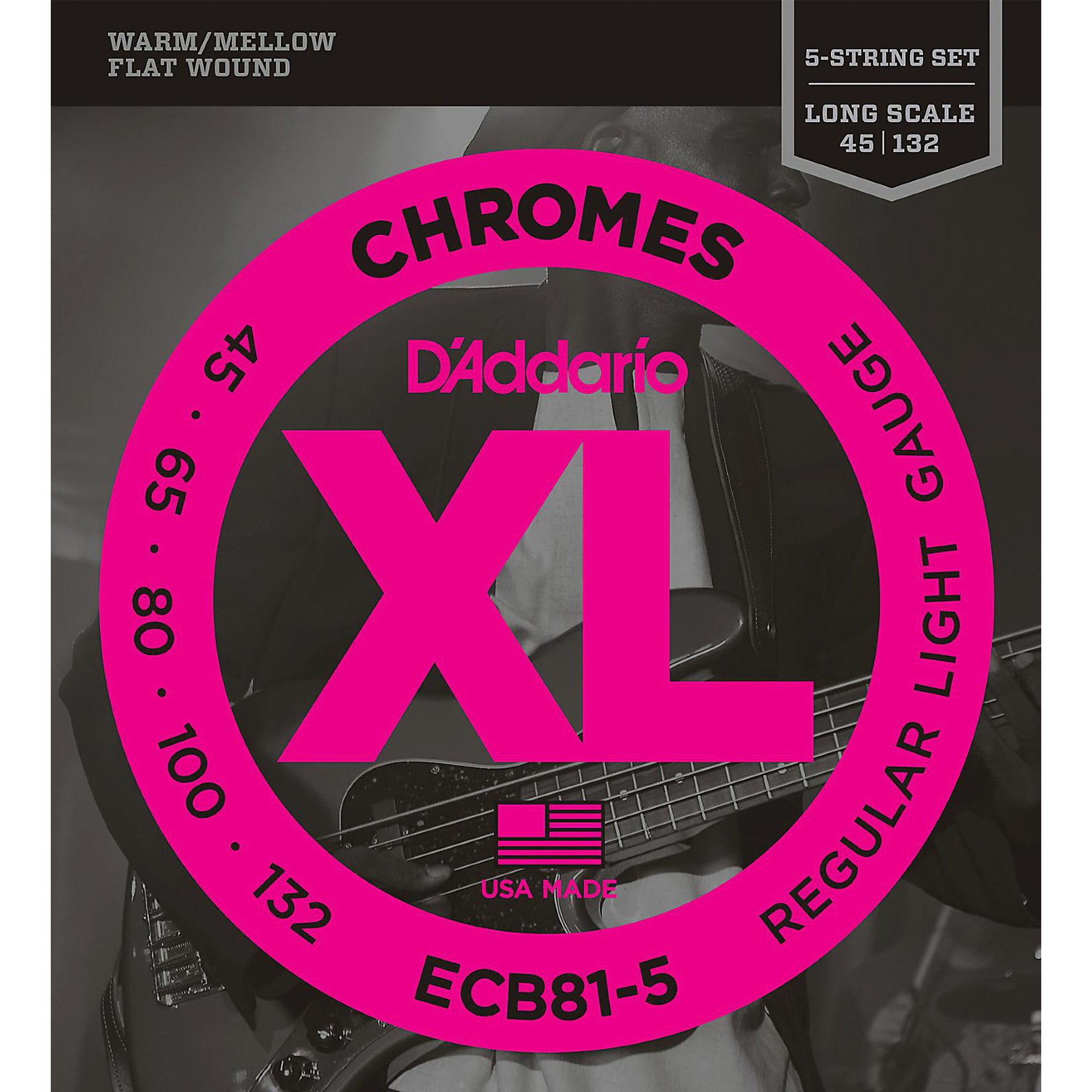 D'Addario ECB81-5 Chromes 5 String Long Scale Flatwound Bass Strings - 45-132 Main image