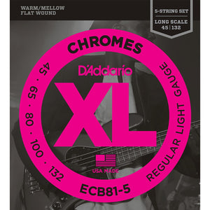 D'Addario ECB81-5 Chromes 5 String Long Scale Flatwound Bass Strings - 45-132