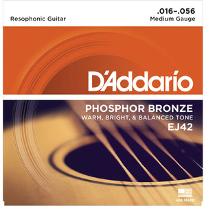 D'Addario EJ42 Phosphor Bronze Resophonic Guitar Strings - Medium, 16/56