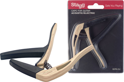 Stagg Curved Trigger Capo for Acoustic or Electric Guitar Light Wood