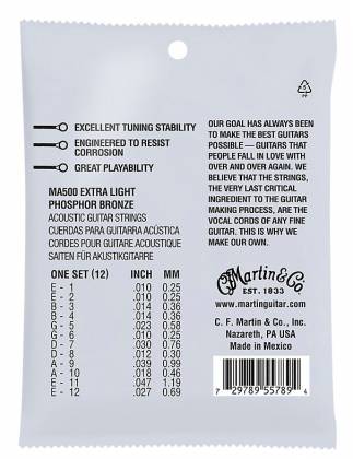 Martin MA500 Authentic Phosphor Bronze 12-String Acoustic Guitar Strings - Extra Light