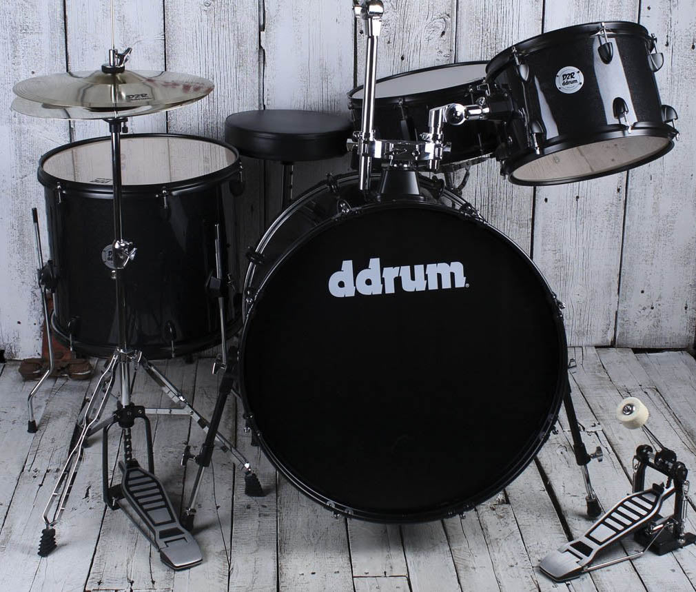 ddrum D2 Rock 4 Piece Drum Set w Hardware and Cymbals Black Sparkle D2R BLK SPKL