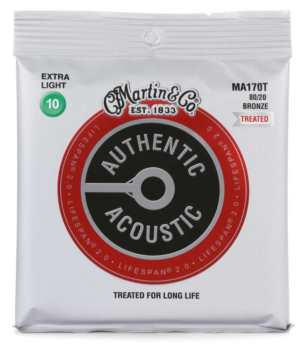 Martin MA170T Authentic Lifespan 2.0 Treated 80/20 Bronze Acoustic Guitar Strings - Extra Light