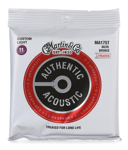 Martin MA175T Authentic Lifespan 2.0 Treated 80/20 Bronze Acoustic Guitar Strings - Custom Light