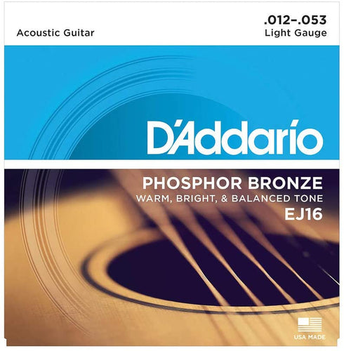 D'Addario EJ16 Phosphor Bronze Acoustic Guitar Strings - Light, 12/53