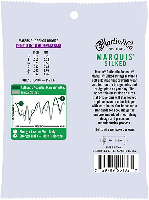 Martin MA535S Marquis Silked Phosphor Bronze Acoustic Guitar Strings - Custom Light