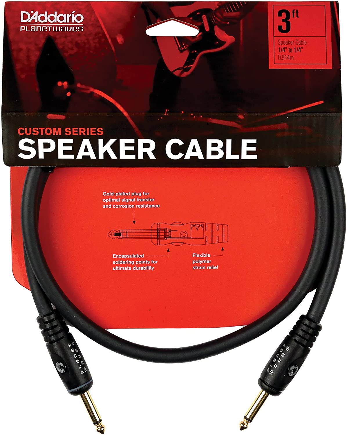 D'Addario PW-S-03 Custom Series 14" to 1/4" Speaker Cable - 3 feet
