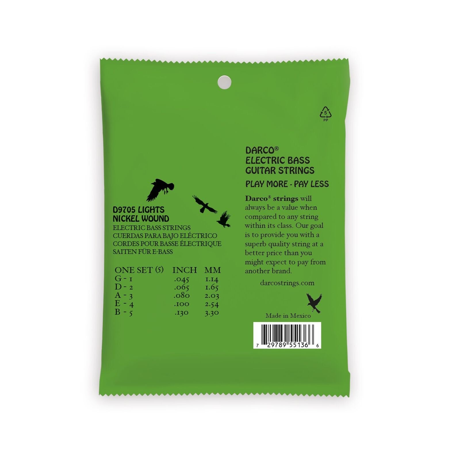 Darco D9705 Electric Bass Strings - 5 String Light 45's