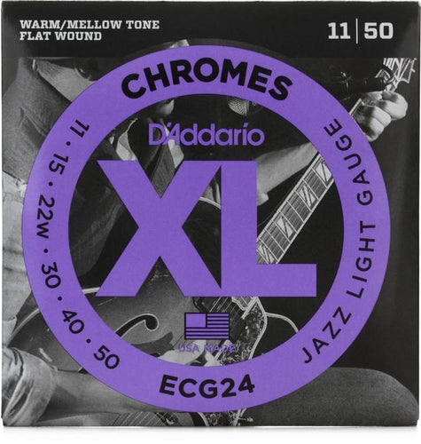 D'Addario ECG24 XL Chromes Flatwound Electric Guitar Strings - Jazz Light, 11/50