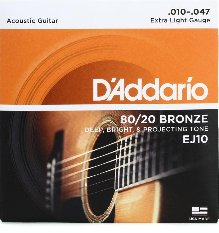 D'Addario EJ10 80/20 Bronze Acoustic Guitar Strings - Extra Light, 10/47