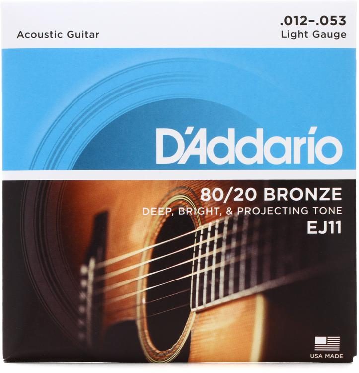 D'Addario EJ11 80/20 Bronze Acoustic Guitar Strings - Light, 12/53