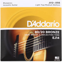 Load image into Gallery viewer, D&#39;Addario EJ14 80/20 Bronze Bluegrass Acoustic Guitar Strings - Light Top/Med Bottom, 12/56