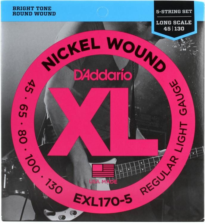 D'Addario EXL170-5 Nickel Round Wound 5-String Bass Guitar Strings Long Scale - 45- 130
