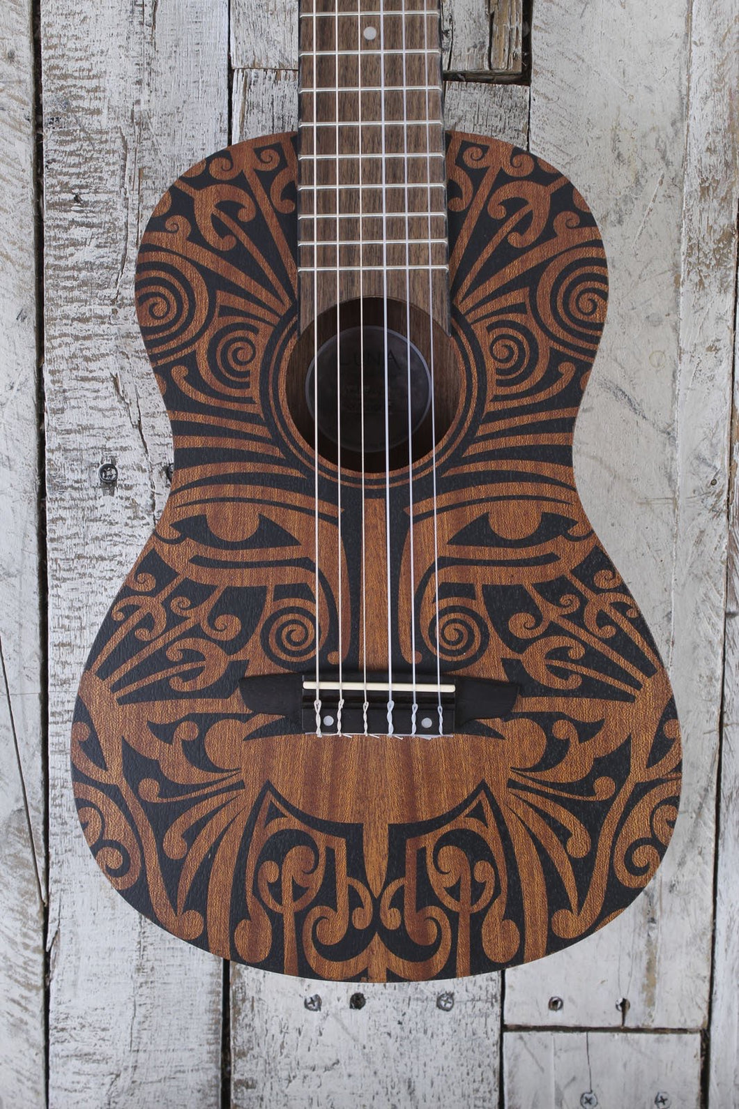 Luna Tribal Mahogany 6 String Baritone Ukulele Guitalele Natural UKE TRIBAL 6
