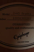 Load image into Gallery viewer, Epiphone J-45 Studio Jumbo Acoustic Guitar Solid Spruce Top Natural Finish