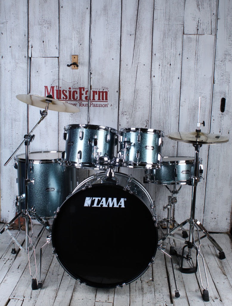 Tama ST52H5CSEM Stagestar 5 Piece Complete Drum Set with Stands and Throne Sea Blue Mist
