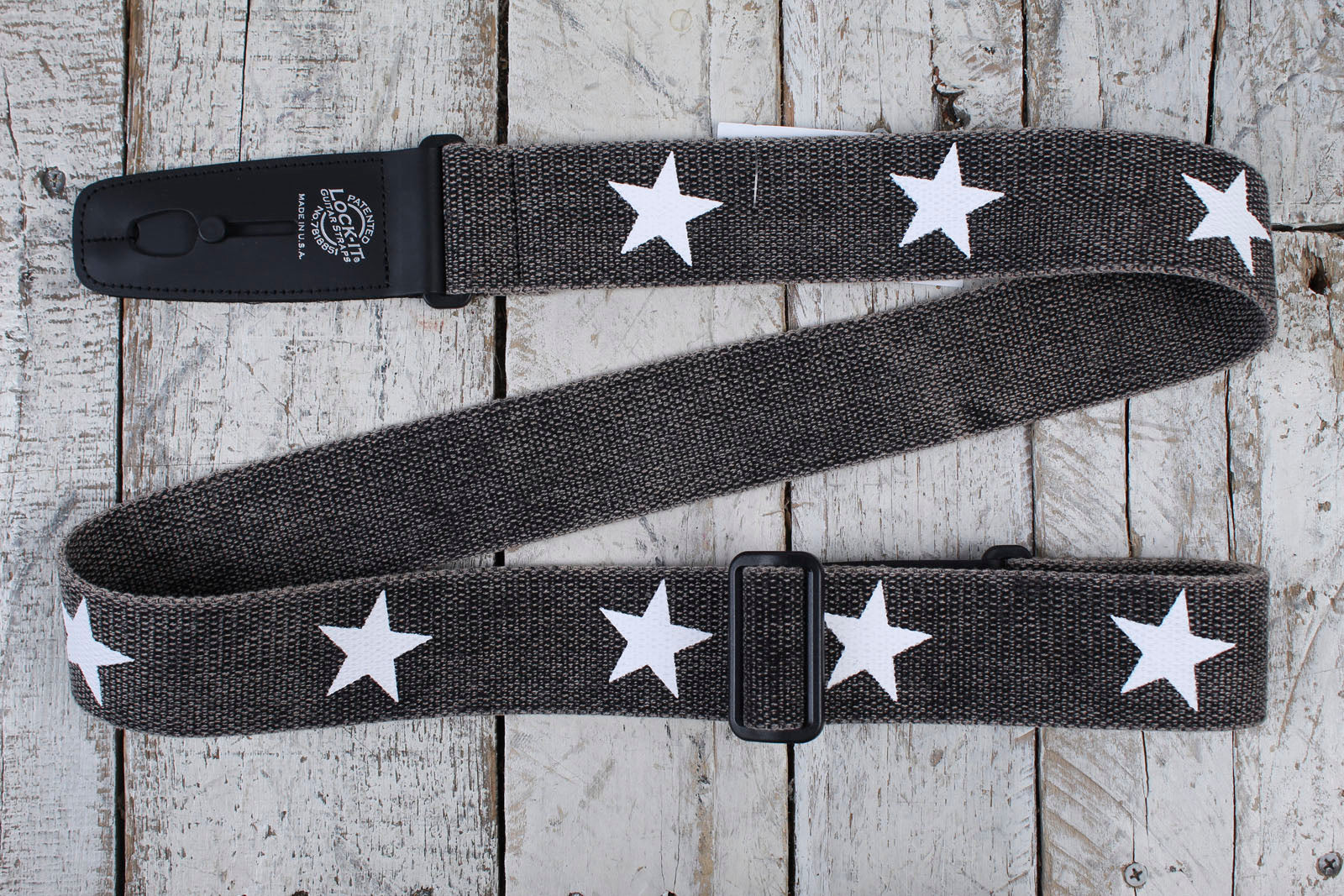 Lock-It Straps 2" Distressed Cotton Guitar Strap Black with White Stars
