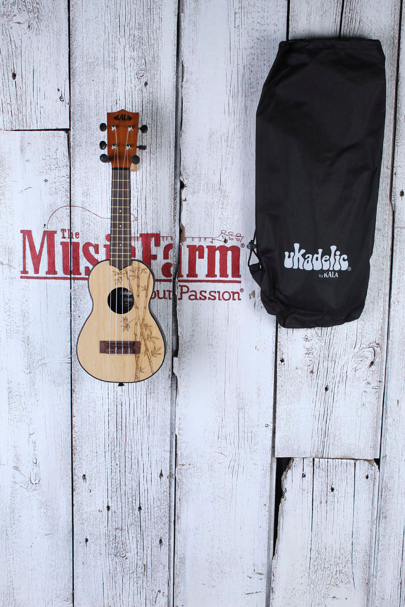 Kala Bamboo Top Ukadelic Soprano Ukulele UK-BAMBOO Natural Satin with Tote Bag
