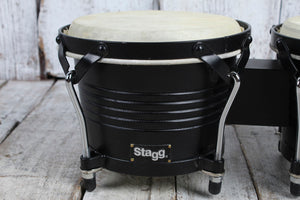 Stagg Wood Bongo 7.5" and 6.5" Hand Percussion Bongo Set Black BW-200-BK