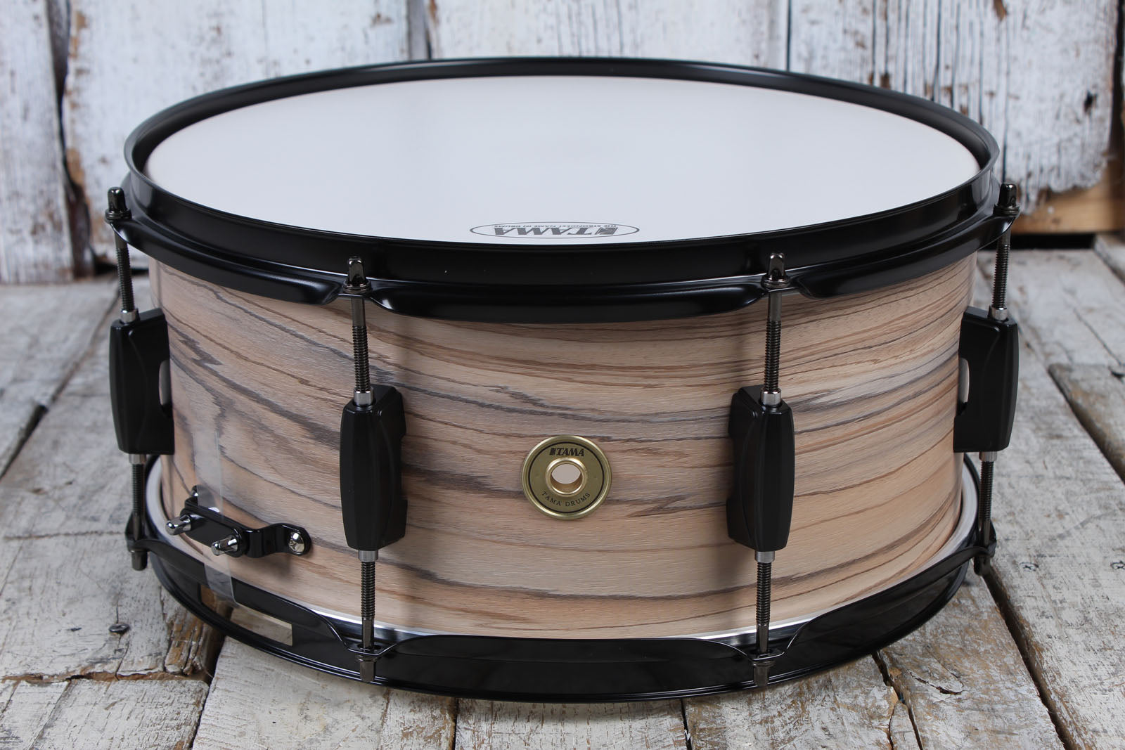 Tama Woodworks Poplar Snare Drum 14 x 6.5 Natural Zebrawood Wrap WP1465BKNZW
