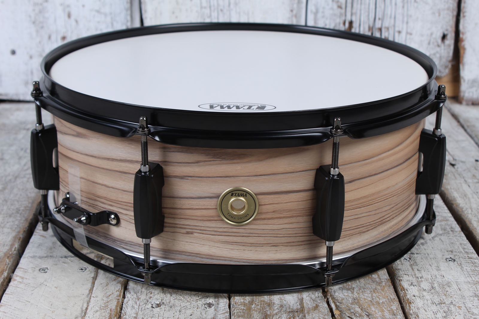 Tama Woodworks Poplar Snare Drum 14 x 5.5 Natural Zebrawood Wrap WP1455BKNZW