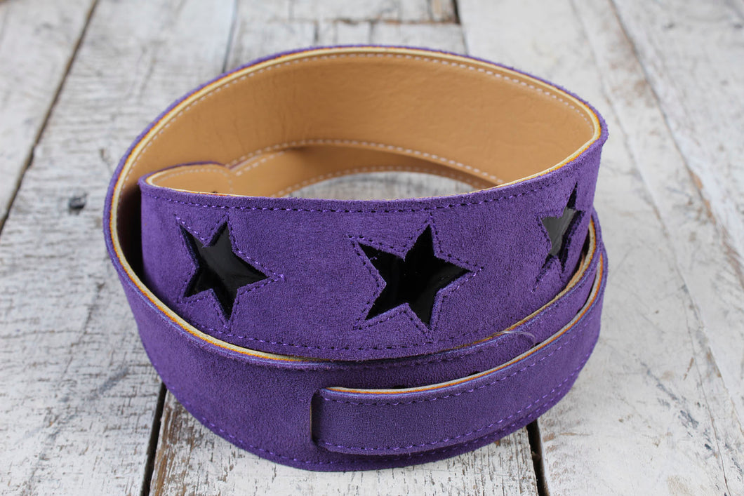 Henry Heller Purple Capri Suede Guitar Strap with Black Leather Stars