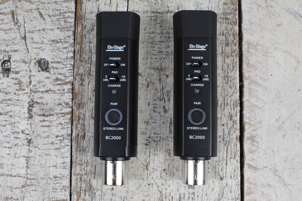 On Stage BC2000 Pair of Stereo Rechargeable Bluetooth Receivers with USB Cables