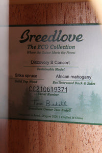 Breedlove ECO Collection Discovery S Concert Acoustic Guitar Solid Spruce Top