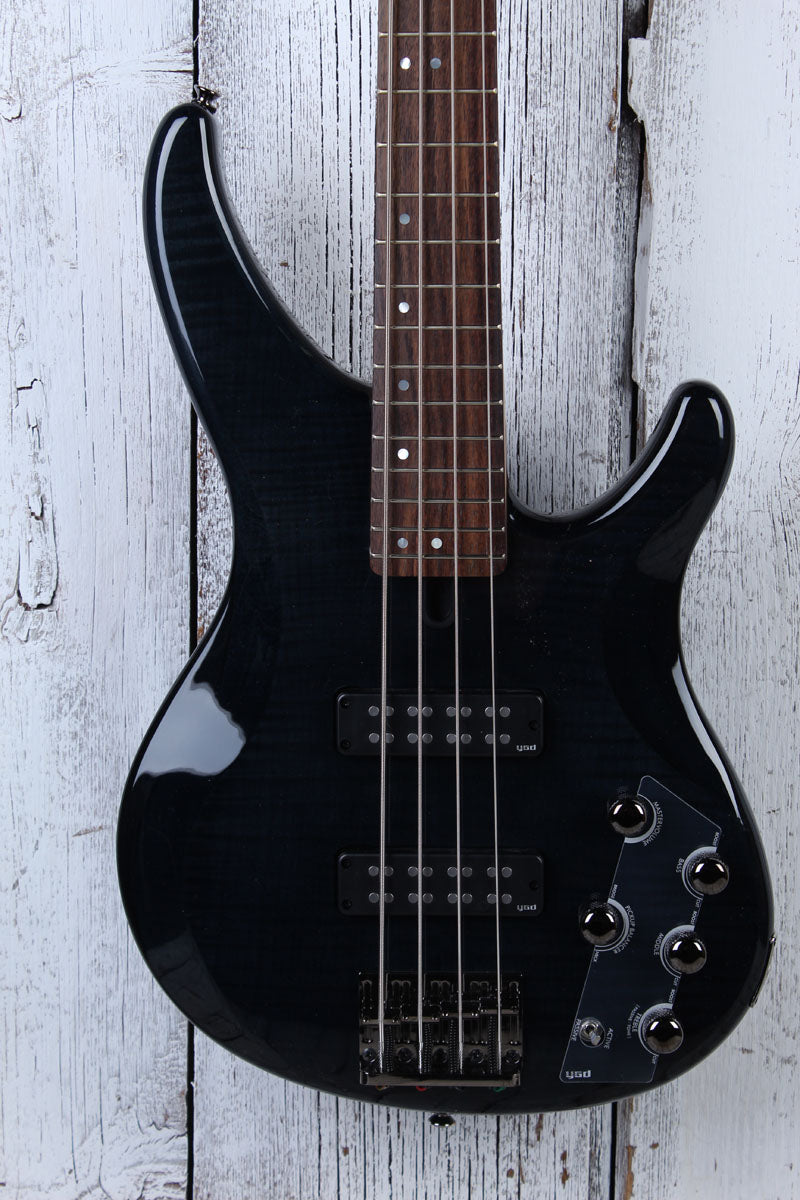 Yamaha TRBX604FM TBL 4 String Electric Bass Guitar Flame Maple Top Trans  Black