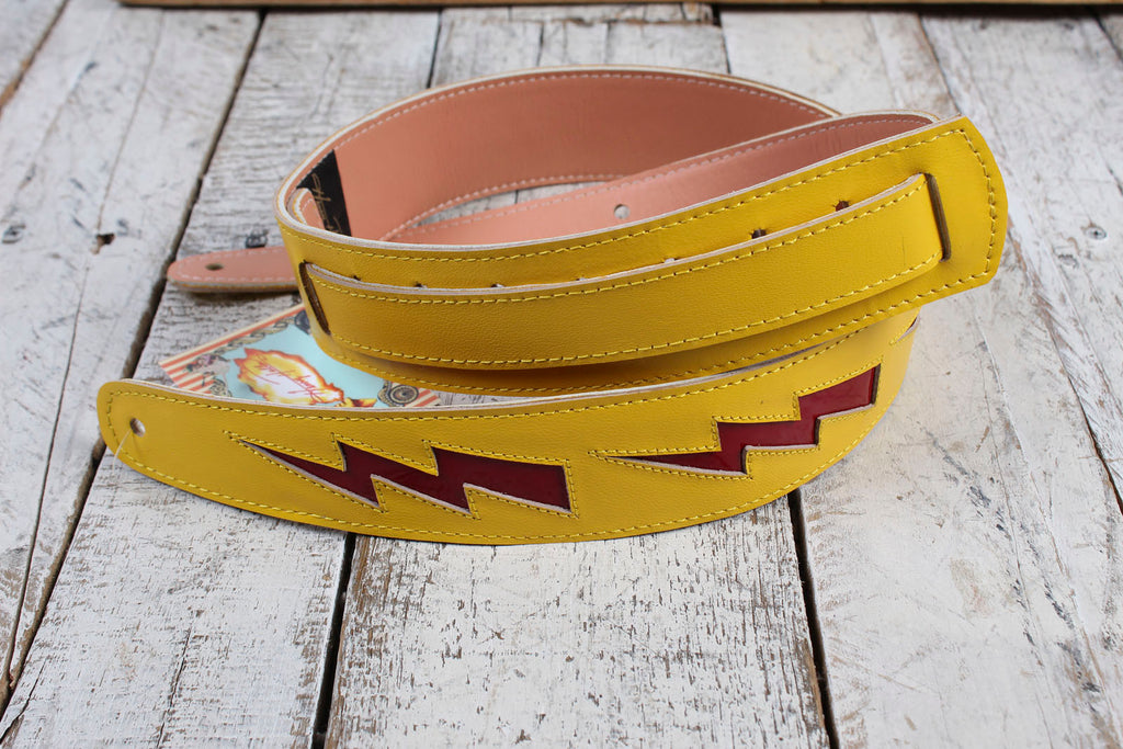 Henry Heller Yellow Capri Leather Guitar Strap with Red Leather Bolts