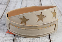Load image into Gallery viewer, Henry Heller Bone Color Capri Leather Guitar Strap with Gold Leather Stars