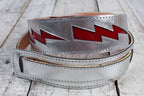 Henry Heller Silver Capri Leather Guitar Strap with Red Patent Leather Bolts