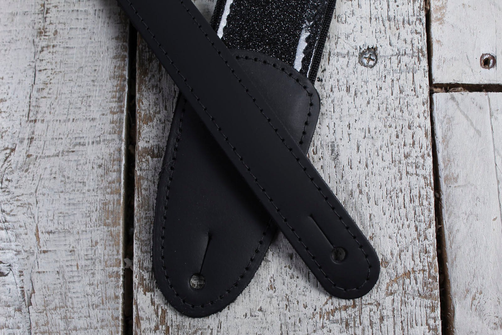 Henry Heller 2" Black Sparkle Vinyl Strap w/Leather Ends