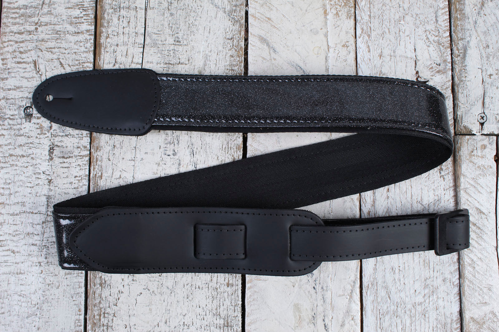 Henry Heller 2" Black Sparkle Vinyl Strap w/Leather Ends
