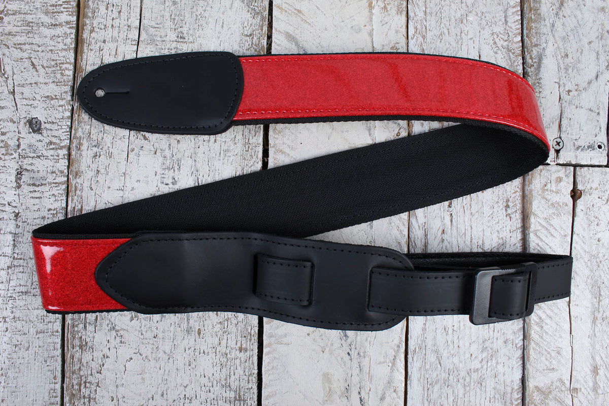 Henry Heller HMOD2-05 2 Inch Wide Red Sparkle Vinyl Guitar Strap with Leather Ends Main image