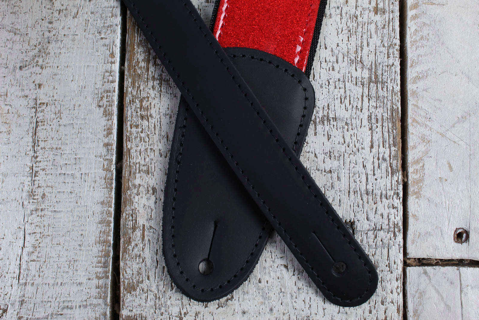 Henry Heller 2 Inch Red Sparkle Vinyl Guitar Strap with Leather Ends