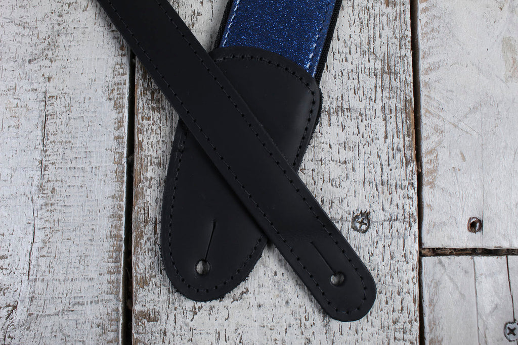 Henry Heller 2 Inch Blue Sparkle Vinyl Guitar Strap with Leather Ends