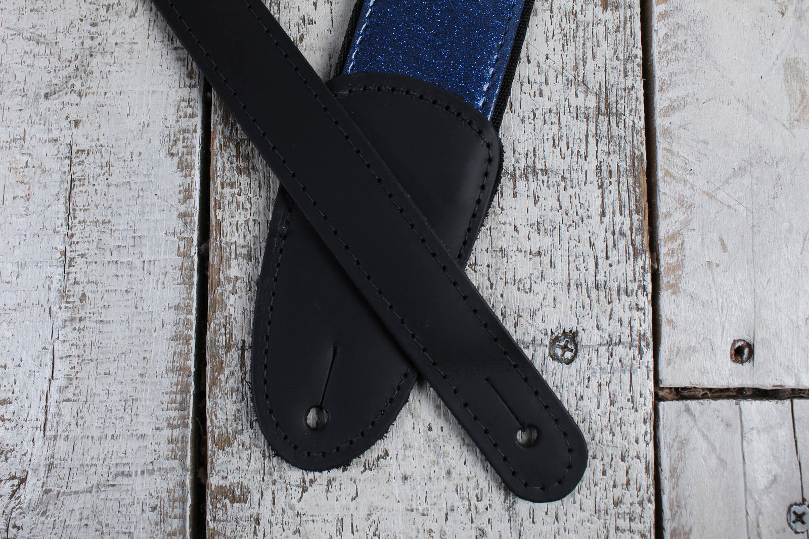Henry Heller 2 Inch Blue Sparkle Vinyl Guitar Strap with Leather Ends
