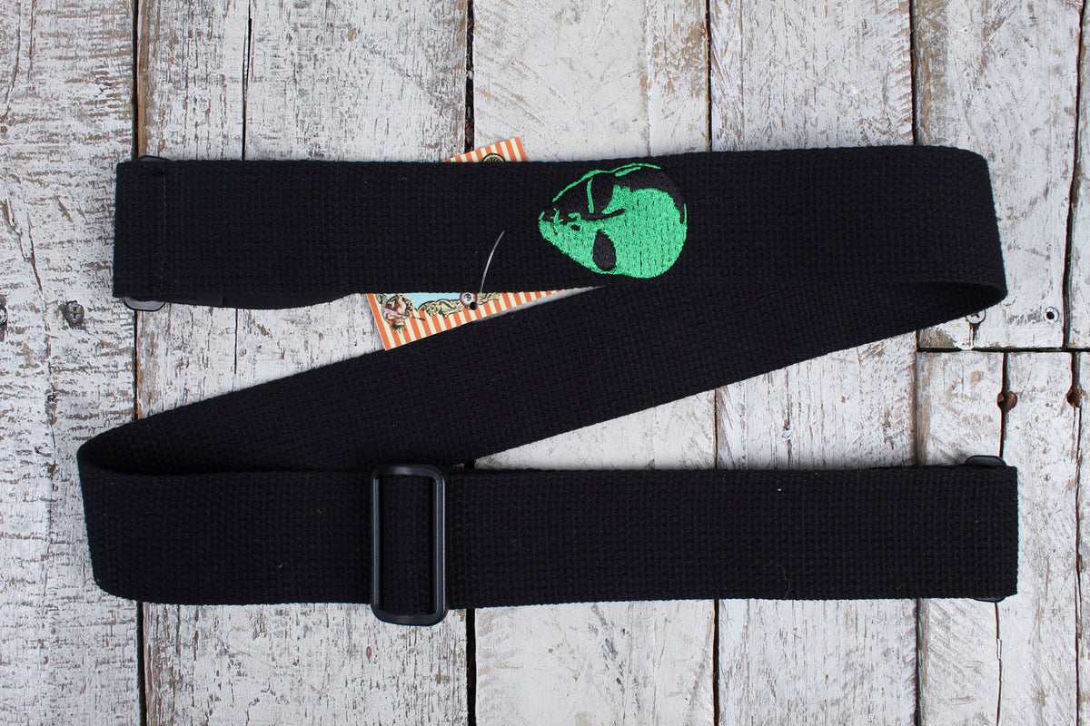 Henry Heller HCOT2EAL-BLK 2 Inch Cotton Guitar Stap with Embroidered Alien Black Main image