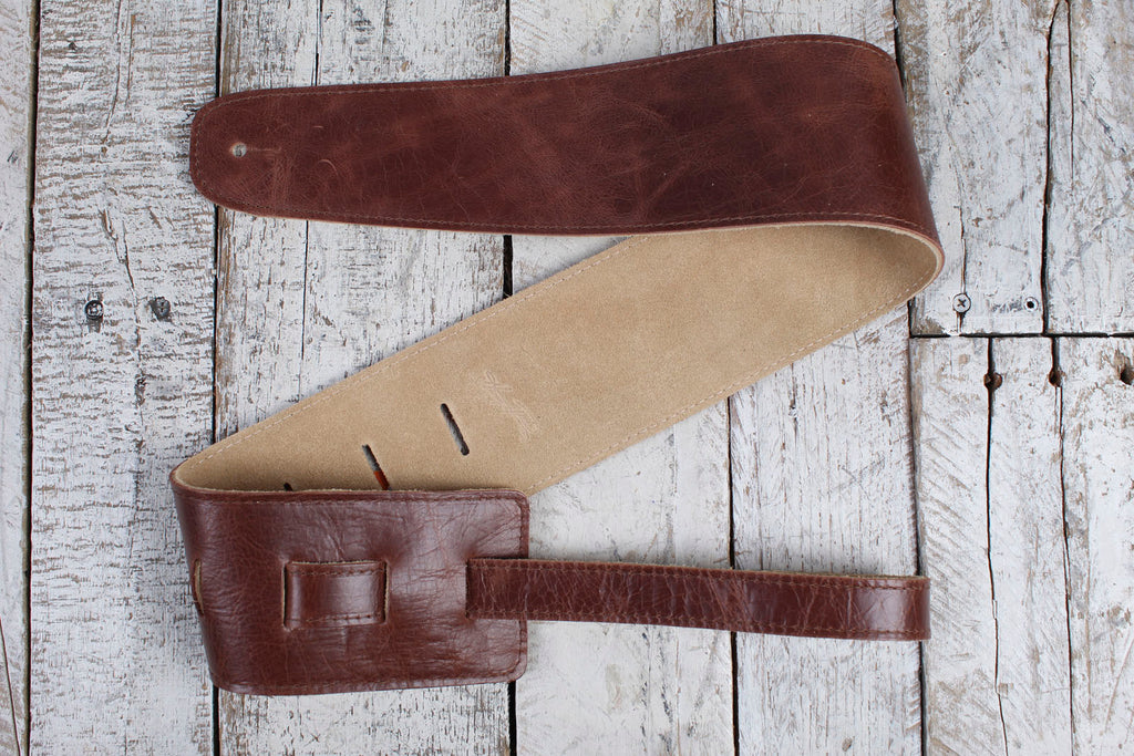 Henry Heller HCAP35-BBR 3.5 Inch Capri Leather Guitar Strap Burnished Brown