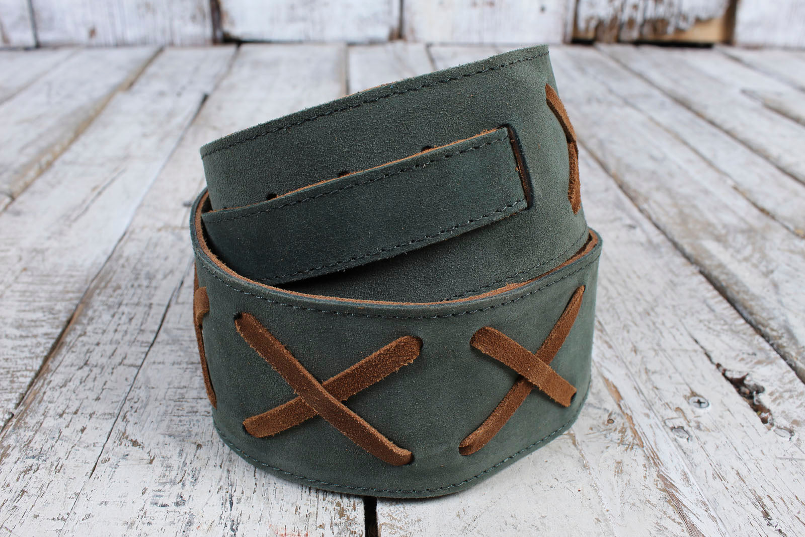 Henry Heller 2.5" Suede w/Leather X's Strap - Green & Brown Main image