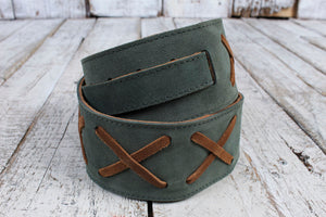 Henry Heller 2.5" Suede w/Leather X's Strap - Green & Brown