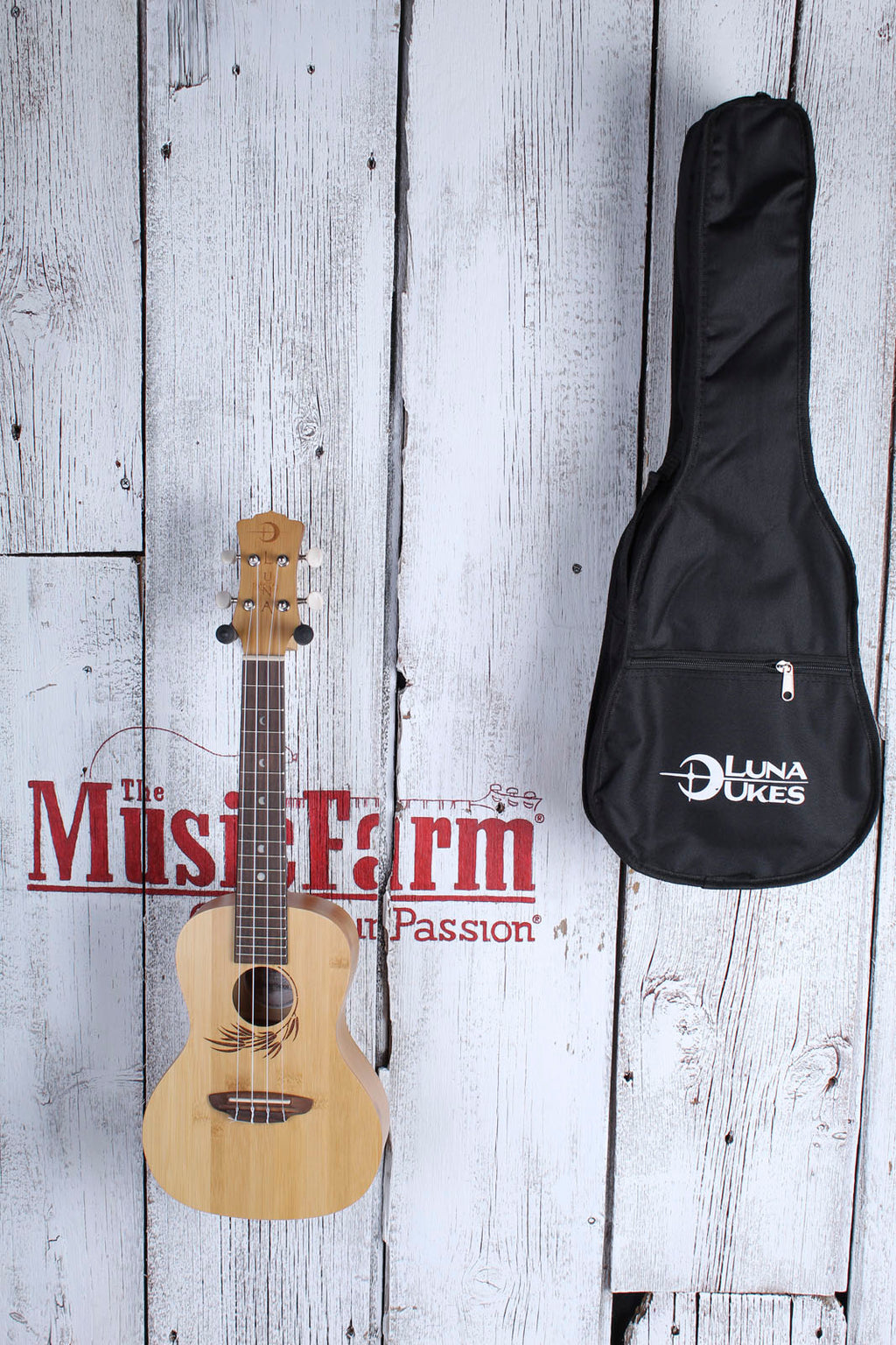 Luna Bamboo Concert Ukulele Walnut FB Satin Natural UKE BAMBOO C with Gig Bag