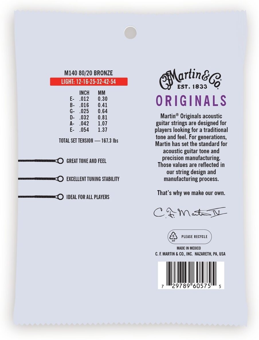 Martin M140 Traditional 80/20 Bronze Acoustic Guitar Strings - Light