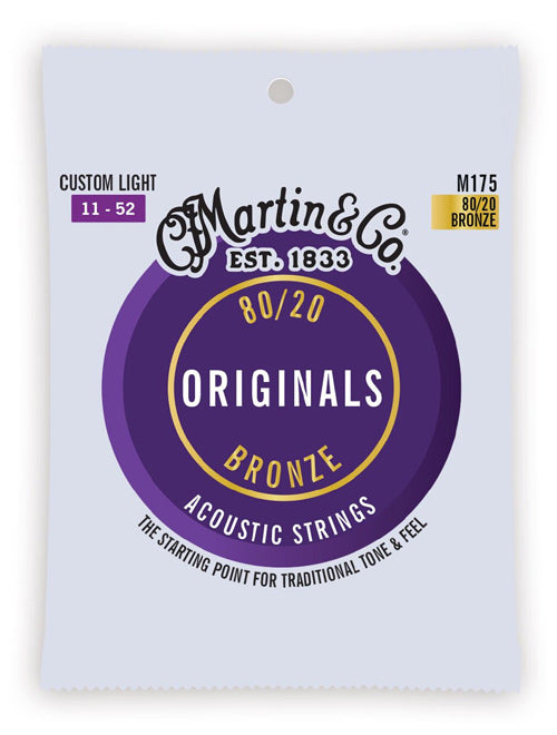 Martin M175 Traditional 80/20 Bronze Acoustic Guitar Strings - Custom Light