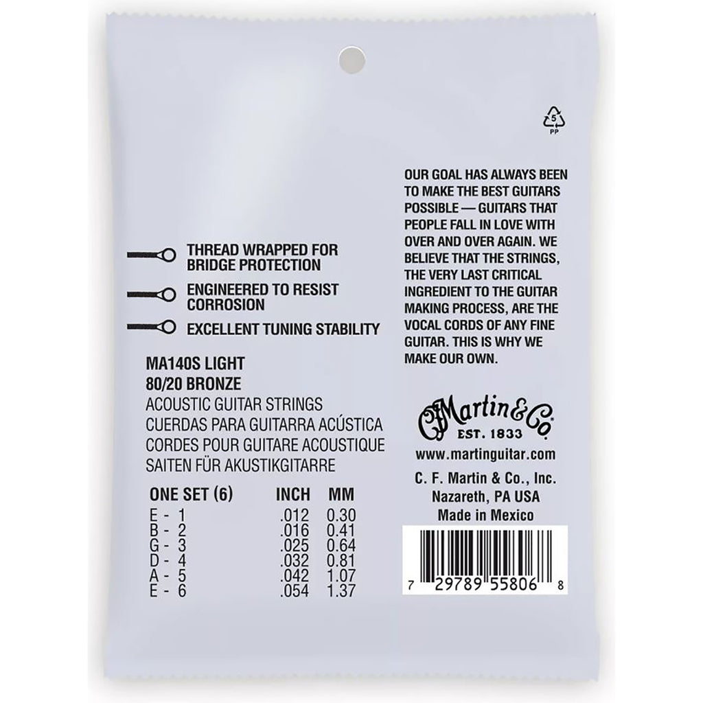 Martin MA140S Marquis Silked 80/20 Bronze Acoustic Guitar Strings - Light