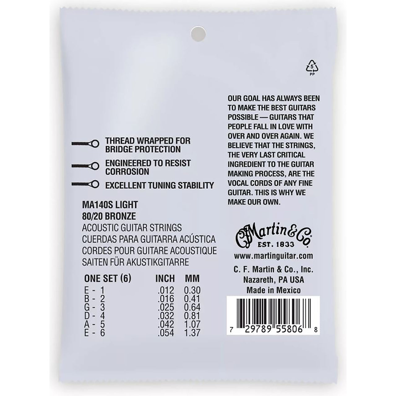 Martin MA140S Marquis Silked 80/20 Bronze Acoustic Guitar Strings - Light