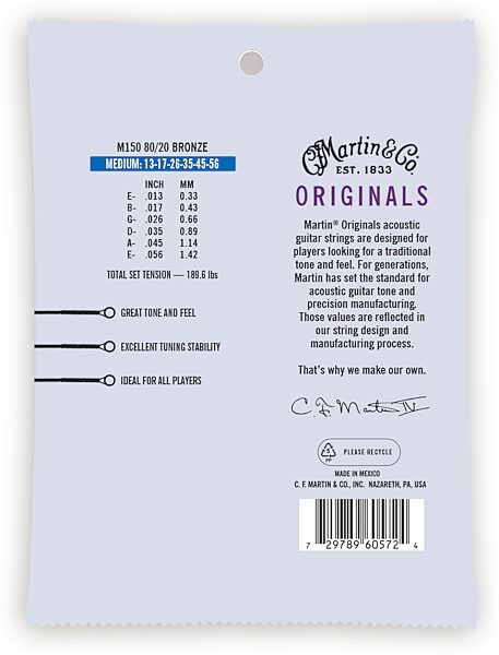 Martin M150PK3 Traditional 80/20 Bronze Acoustic Guitar Strings - Medium - 3 Pack