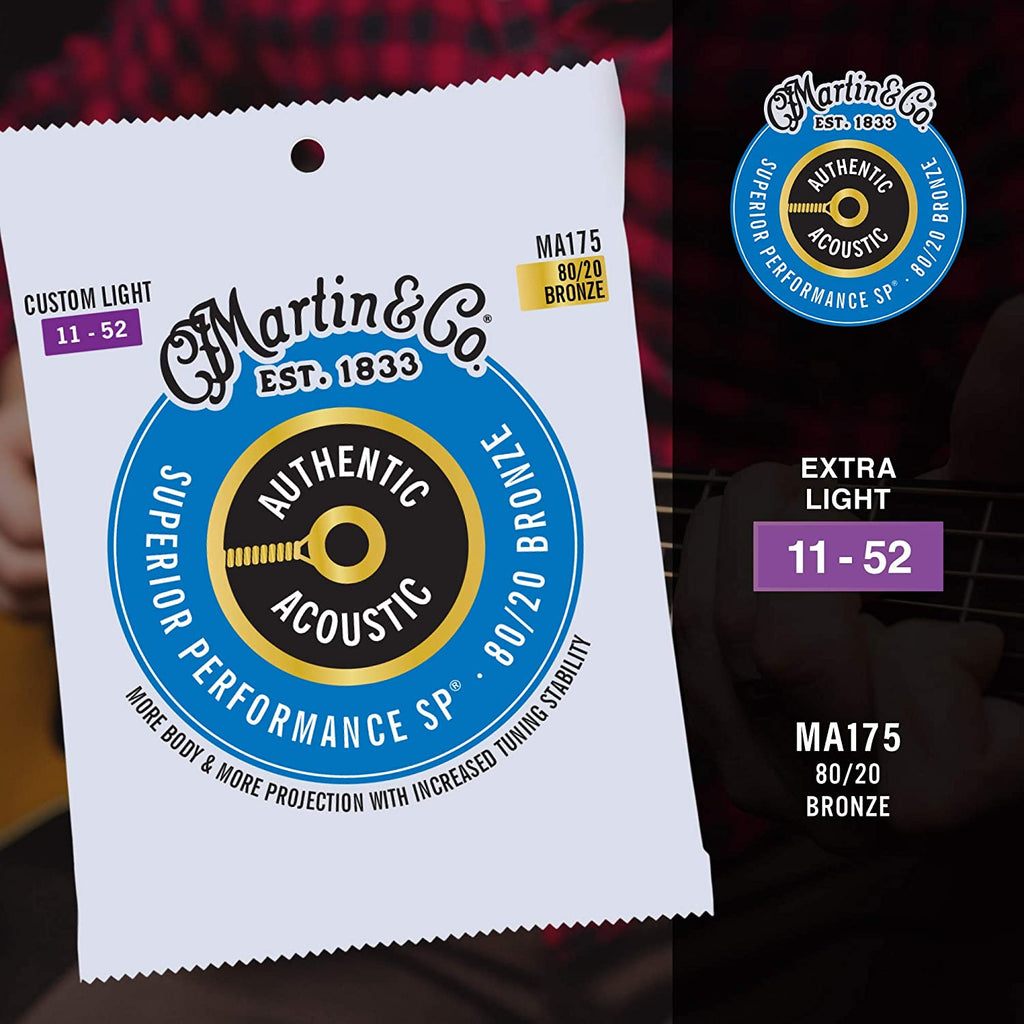 Martin MA175 Authentic 80/20 Bronze Acoustic Guitar Strings - Custom Light